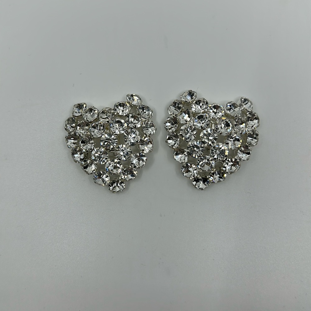 Huge clear rhinestone heart clip on earrings